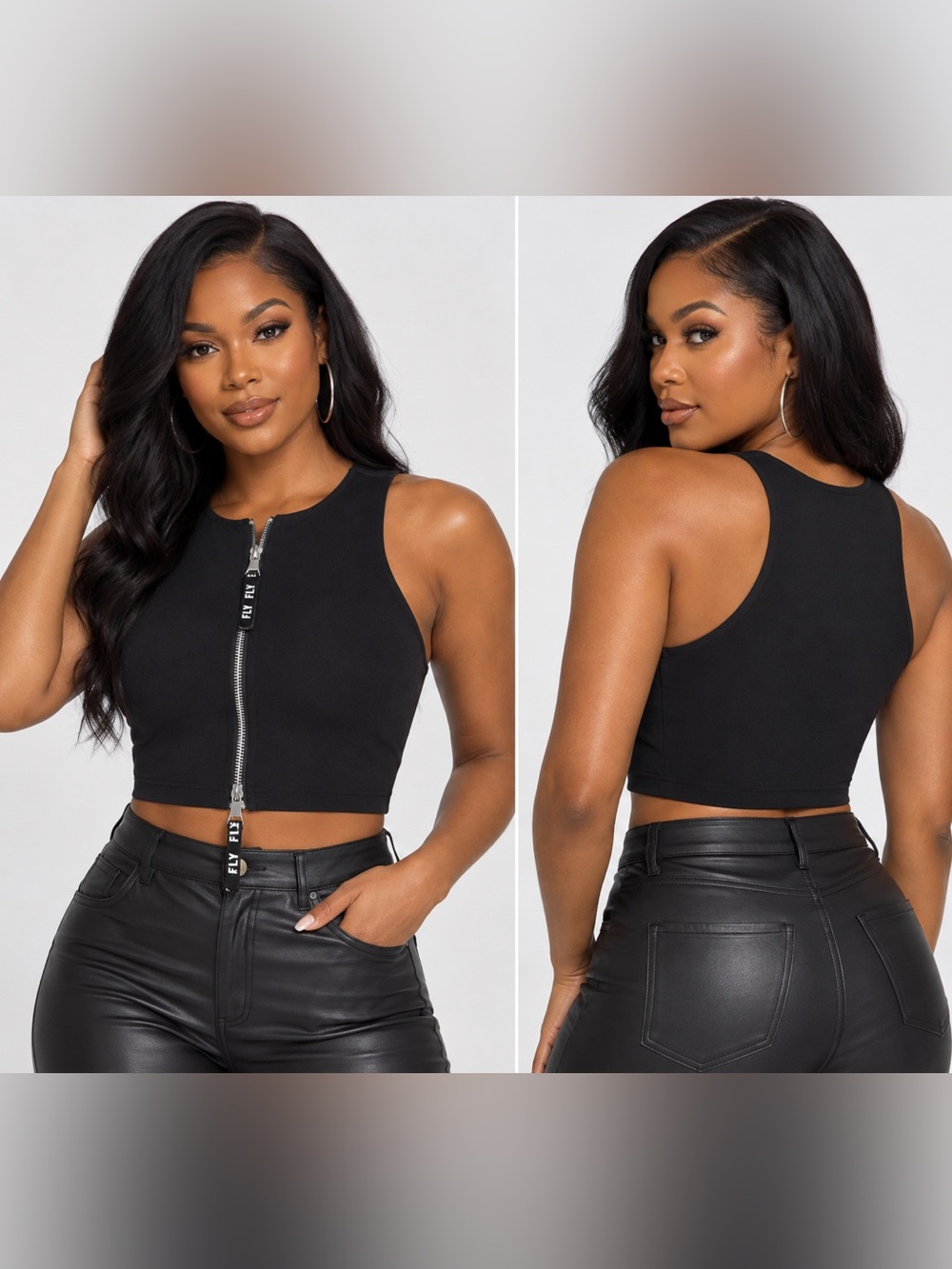 Gabrielle Union New York & Company Black Crop Zip Front Sleeveless Top